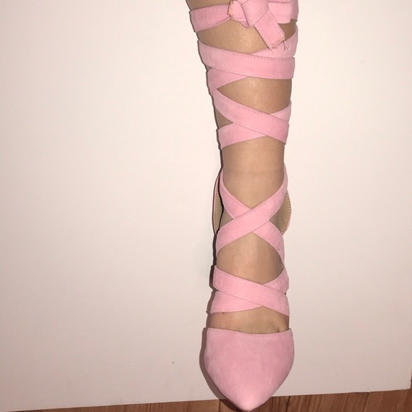 Pink Lace-Up Pointed Toe Heels - Picture 3 of 4